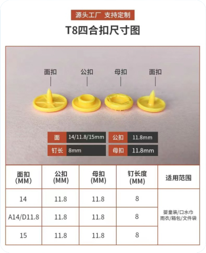T8 四合扣尺寸图